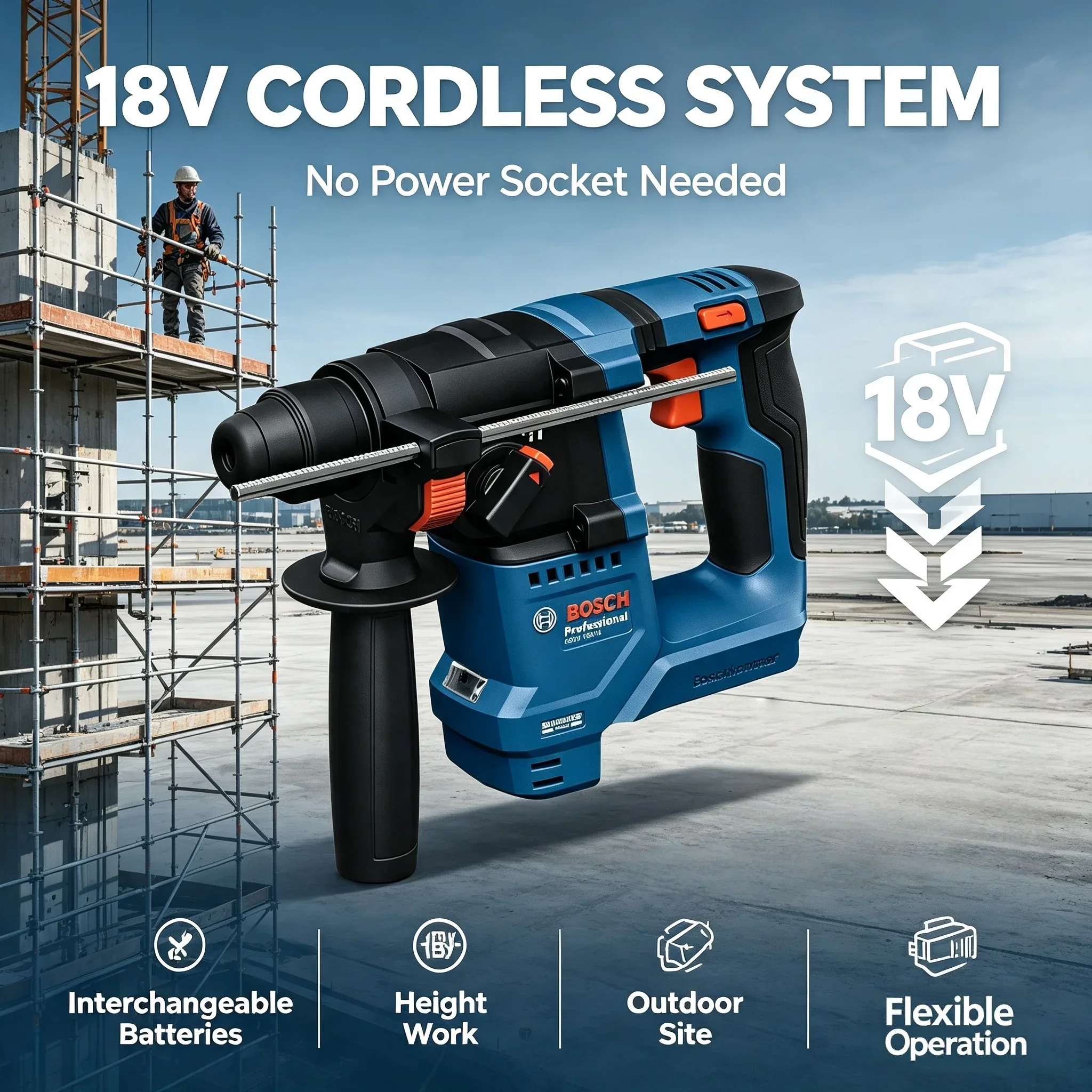 Power Tools Professional - บ๊อช GBH 18V-18 สว่านโรตารี่ไร้สายไร้แปรงถ่าน 18V 1.5J